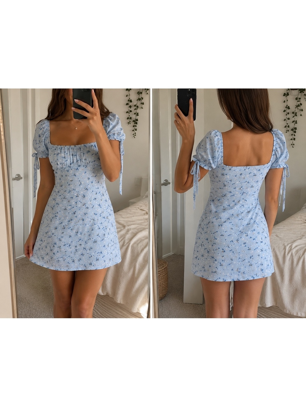 Verge Girl Blue Floral Puff Sleeve Mini Dress AU 8 US 4 Cottagecore